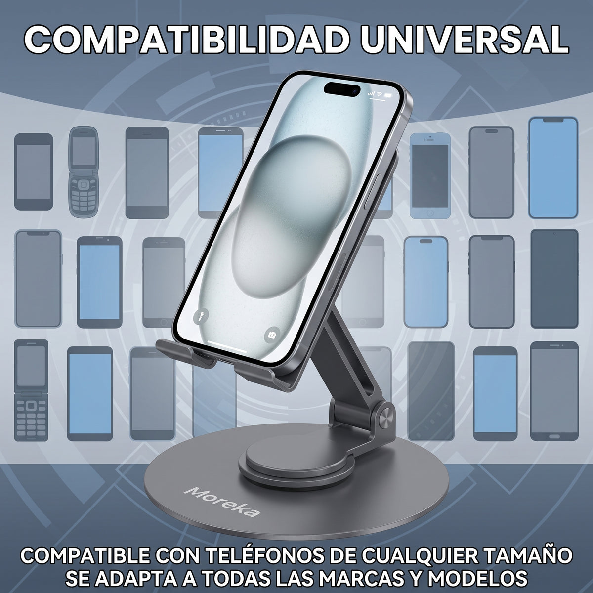 Soporte Metálico Plegable Moreka ZJ-025 con Rotación de 360° para Celular