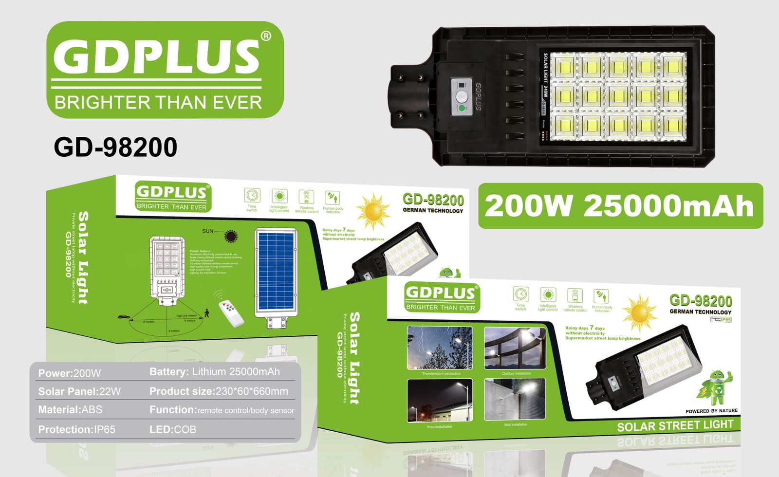 200W Solar Public Lighting Suburban Luminaire with Movement Sensor GD-99200