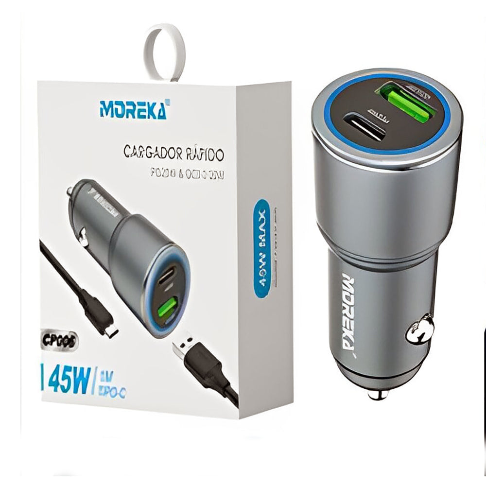 Turbo Cargador De Carro 45W 2 PD25W, QC3.0 20W Cable Plug In Moreka CP0068
