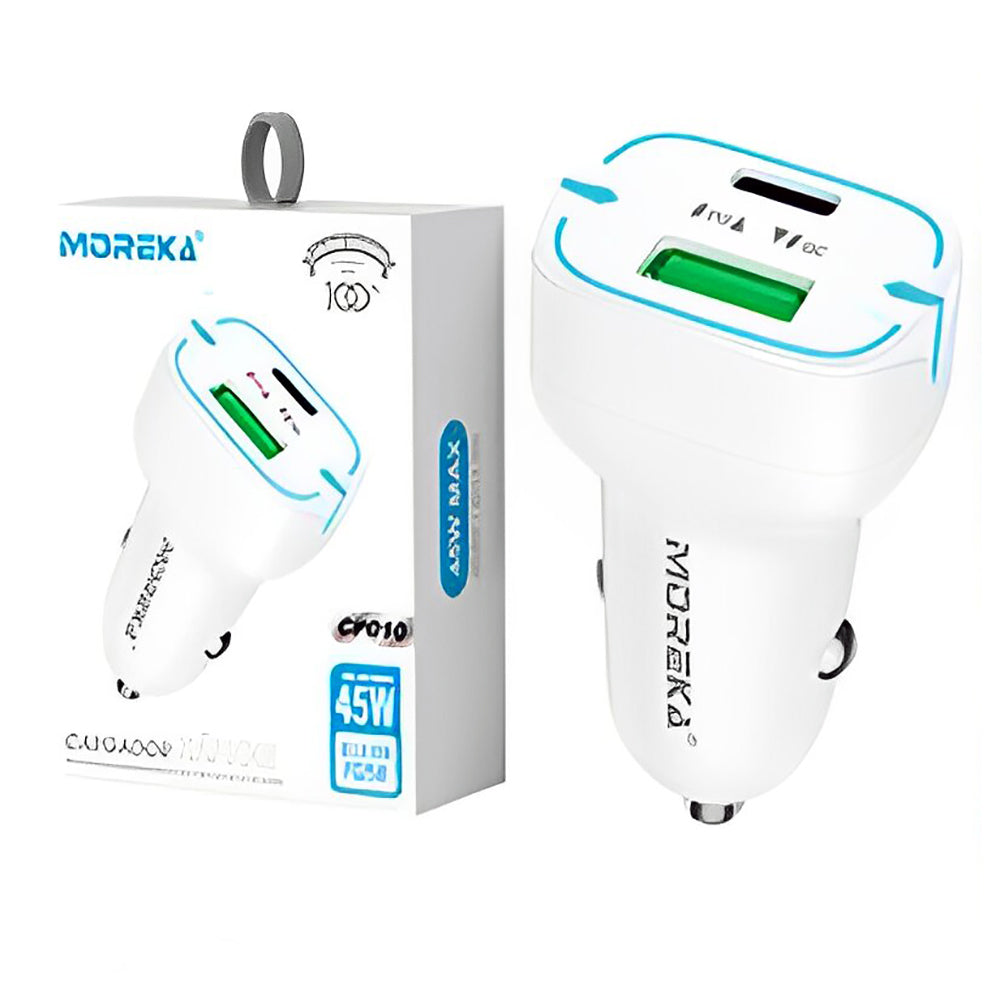 Cargador De Carro Moreka CP010 PlugIn 45W puertos USB y C