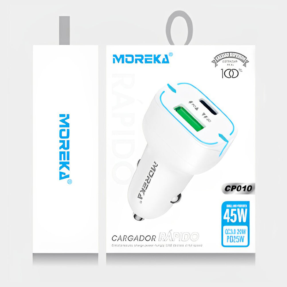 Cargador De Carro Moreka CP010 PlugIn 45W puertos USB y C