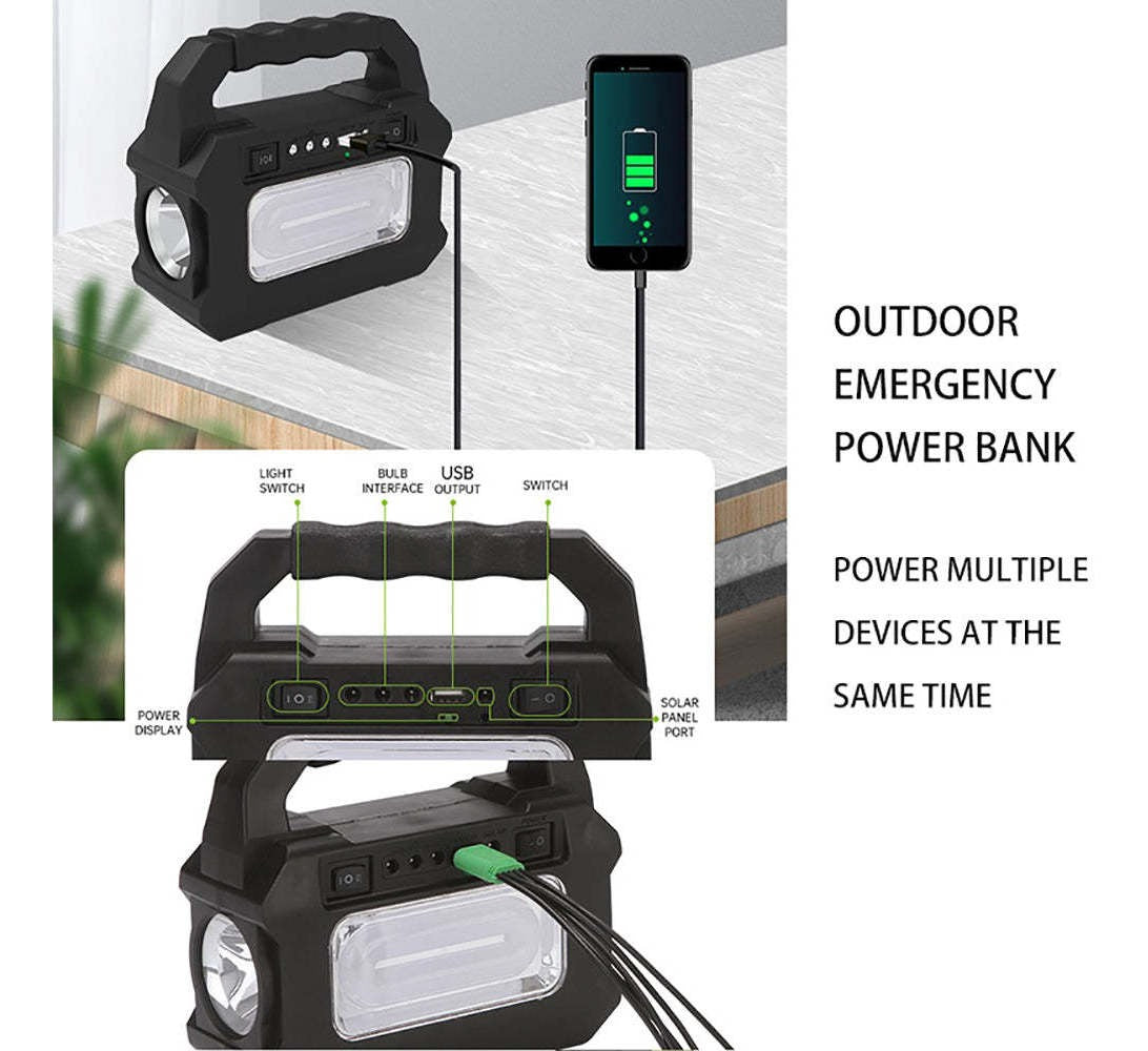 Mini Sistema Solar 3 Focos Linterna Power Bank MOR-8080