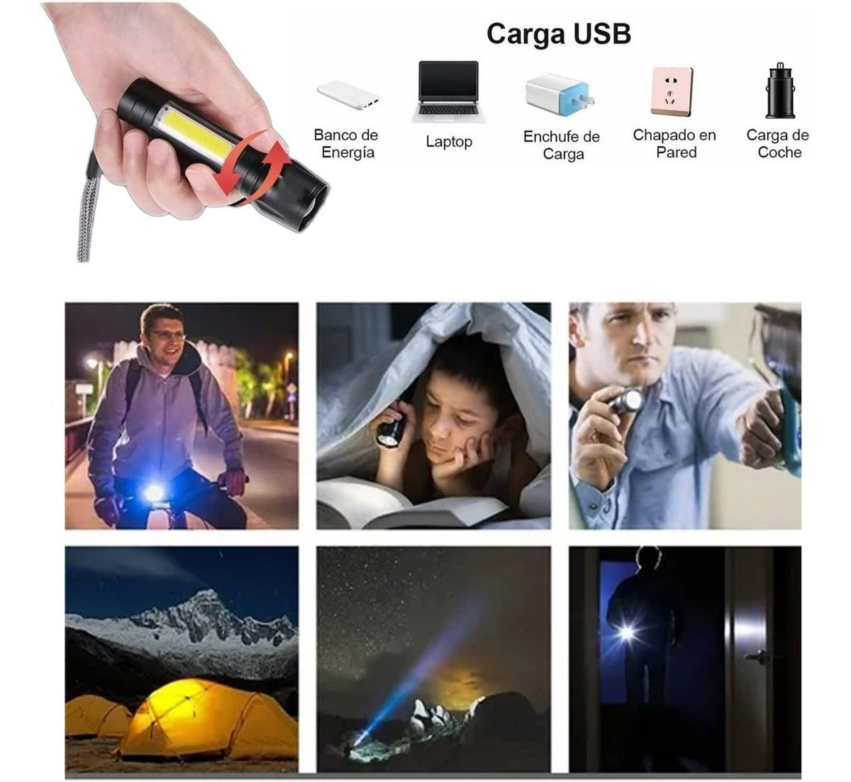 Linterna Moreka SQ-F101, Larga Duración, Metálica, Recargable