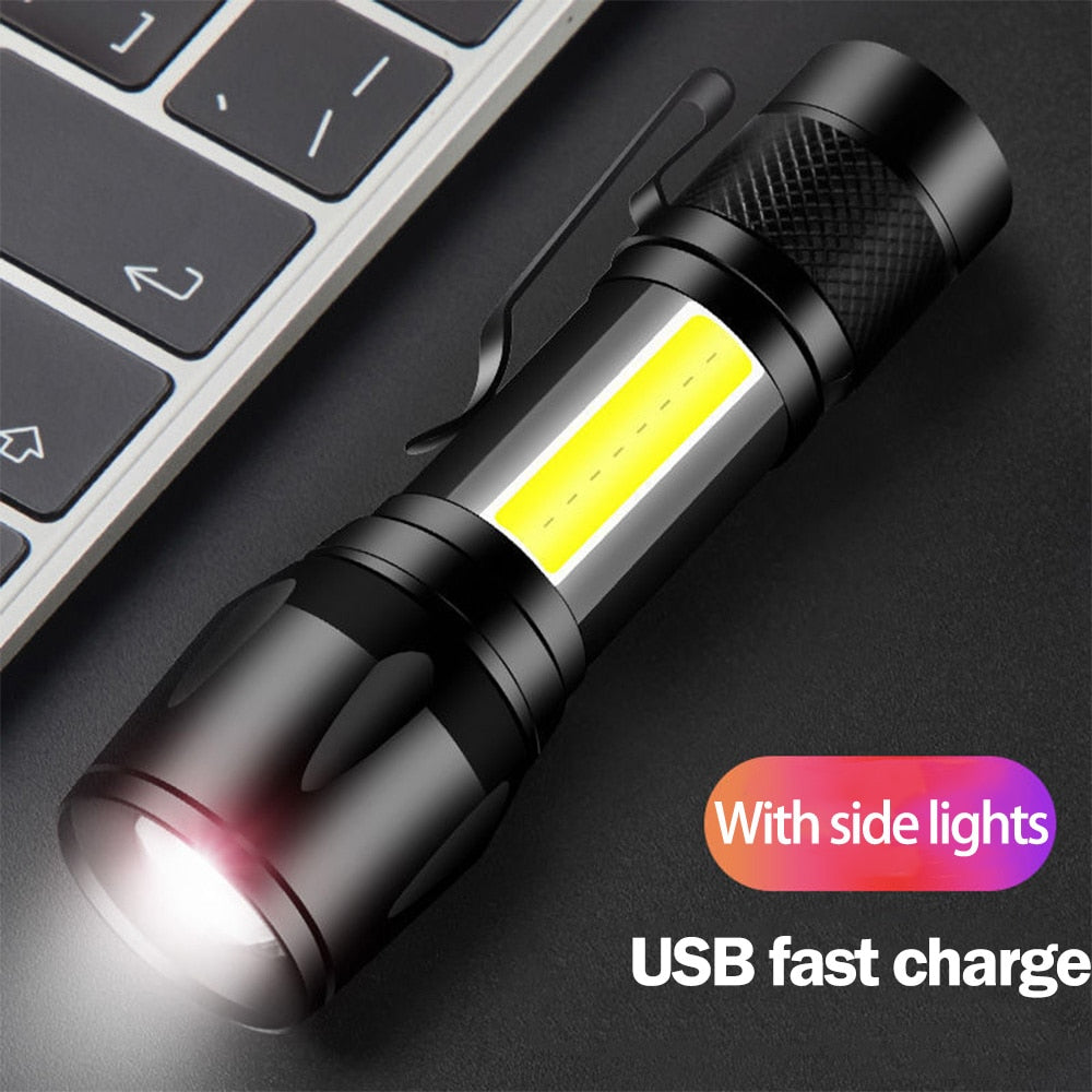 Lampara Táctica Recargable Usb Led 2000l Luz Lateral + Clip Moreka MB-513