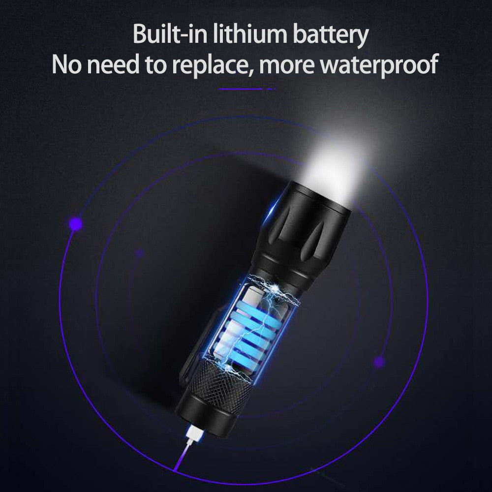 Lampara Táctica Recargable Usb Led 2000l Luz Lateral + Clip Moreka MB-513