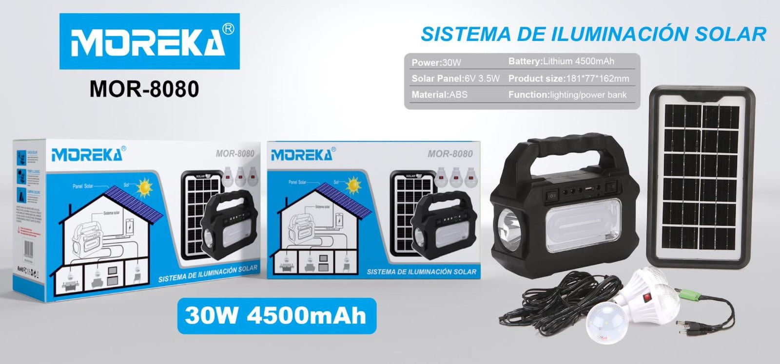 Mini Sistema Solar 3 Focos Linterna Power Bank MOR-8080