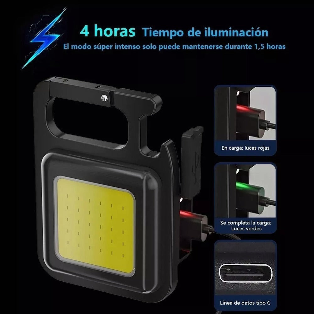 Lampara Mini 800 Lumens Iman Usb Tipo C Llavero Destapador Moreka LJ-058