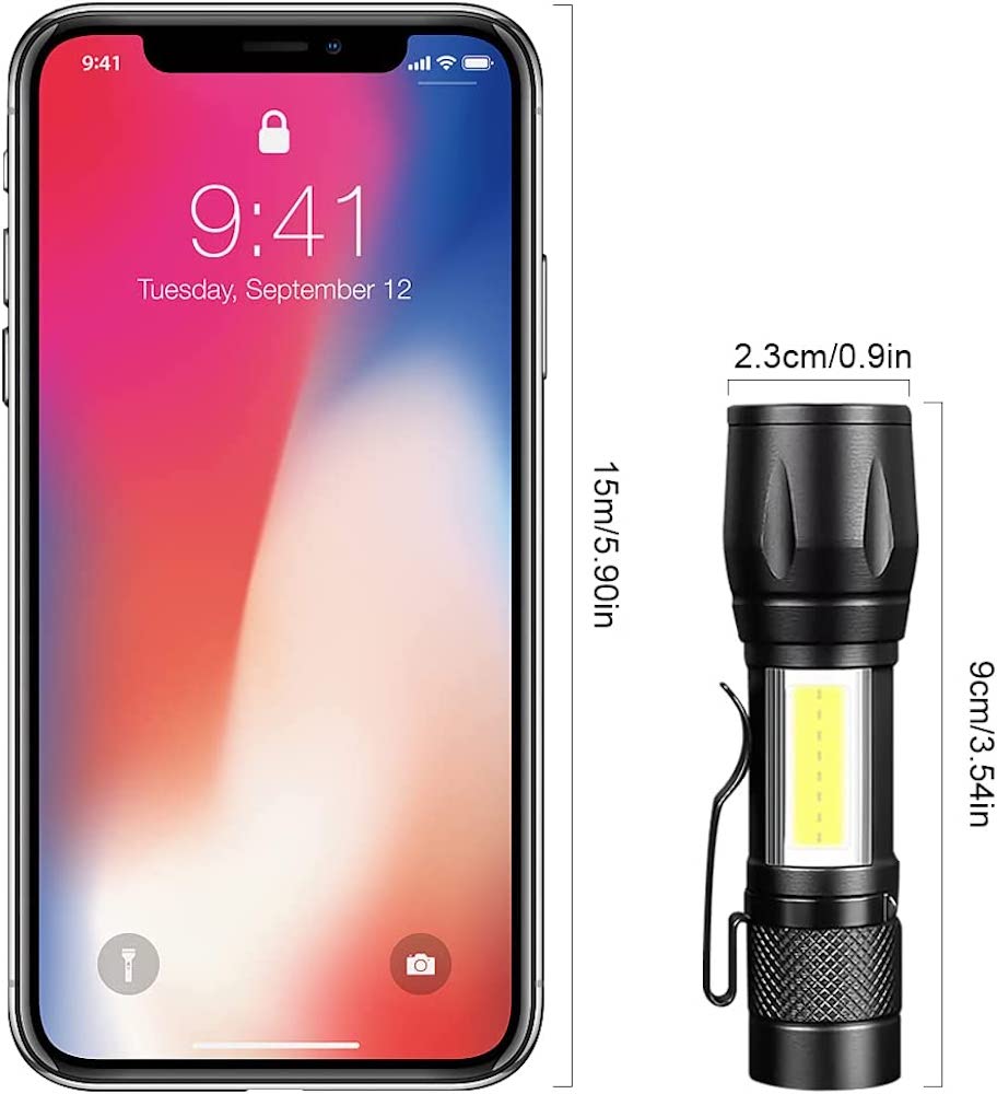 Lampara Táctica Recargable Usb Led 2000l Luz Lateral + Clip Moreka MB-513