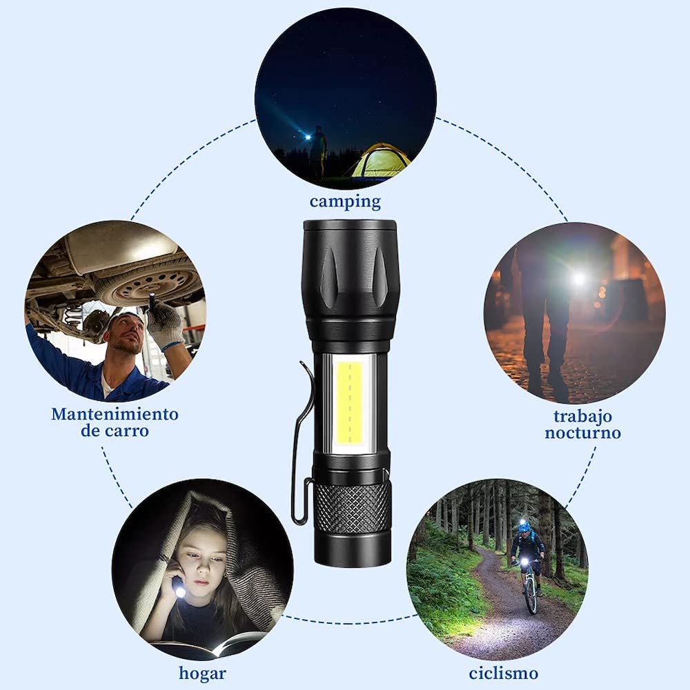 Lampara Táctica Recargable Usb Led 2000l Luz Lateral + Clip Moreka MB-513