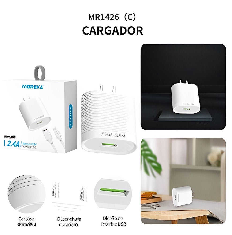 Cargador Tipo C Moreka MR1426 2.4A Incluye Cable