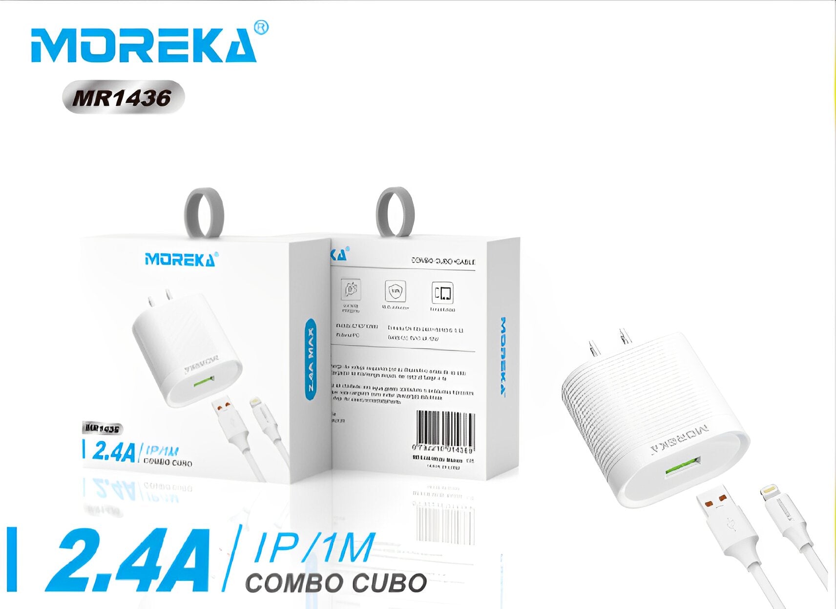 Cargador Moreka MR1436 Ligthning 2.4A Incluye Cable IP 1M