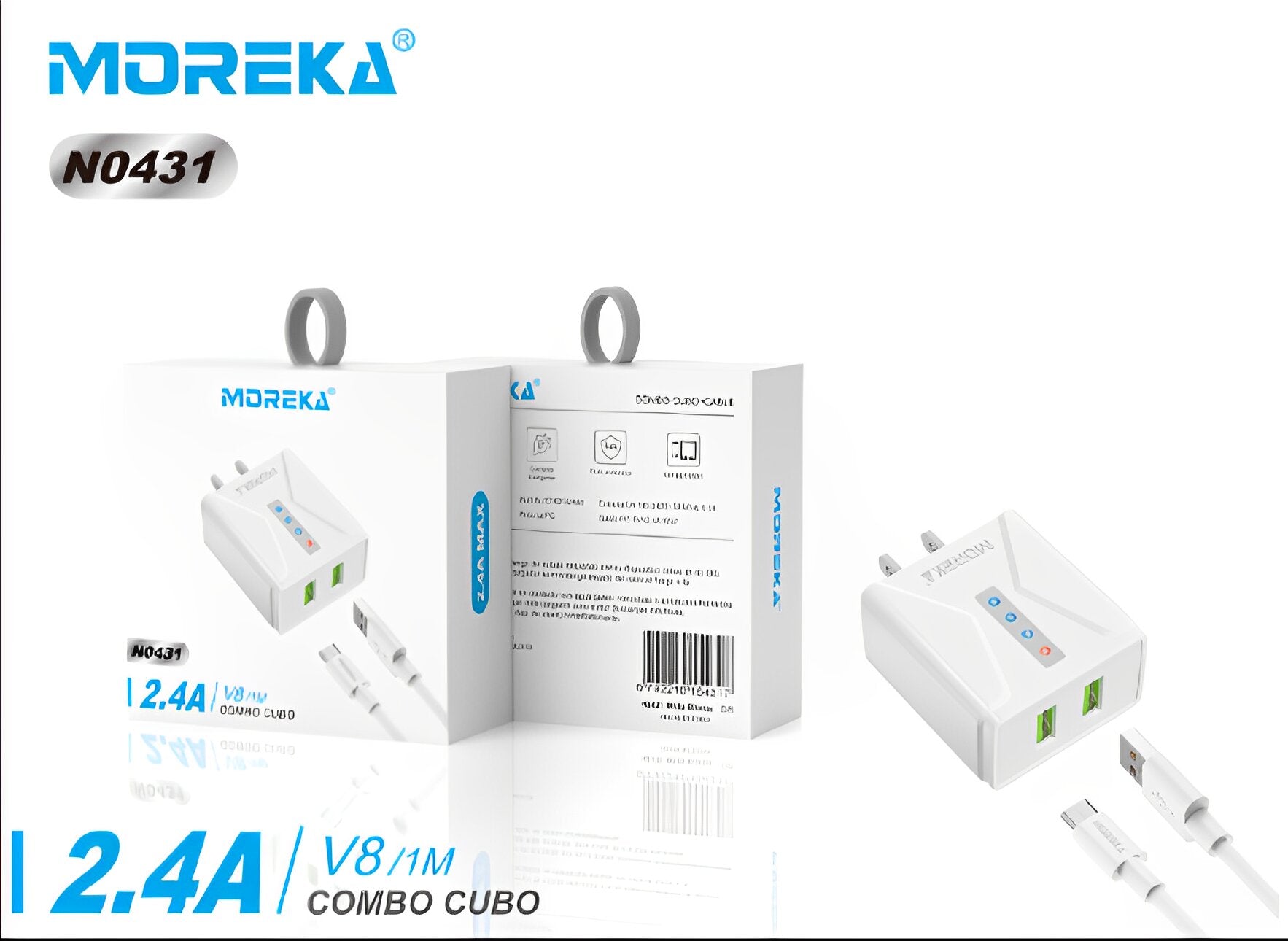 Cargador Moreka N0431 2.4A 2 USB incluye Cable Micro USB 1M