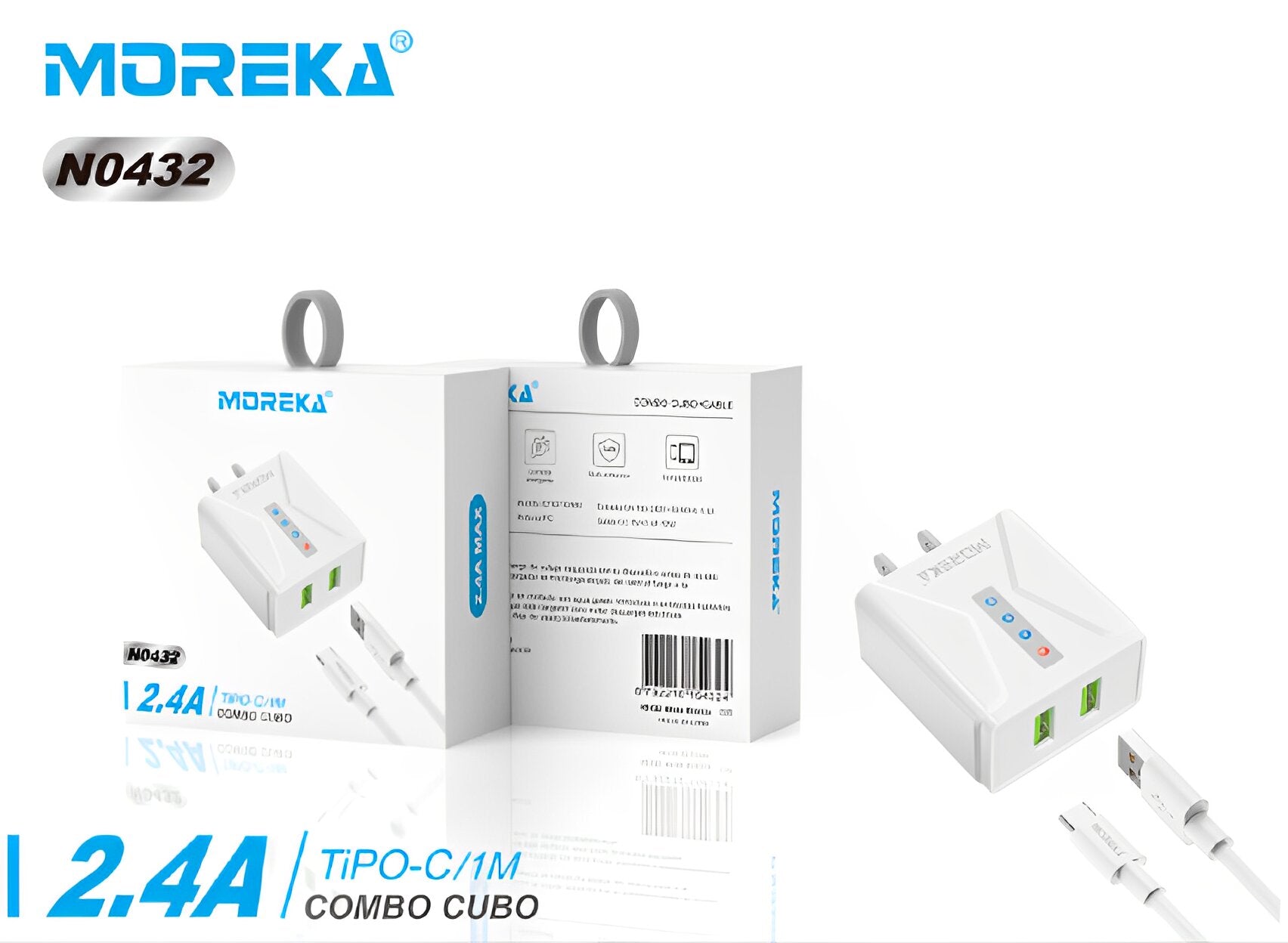 Moreka N0432 2.4A 2 USB Charger Includes Cable C 1M