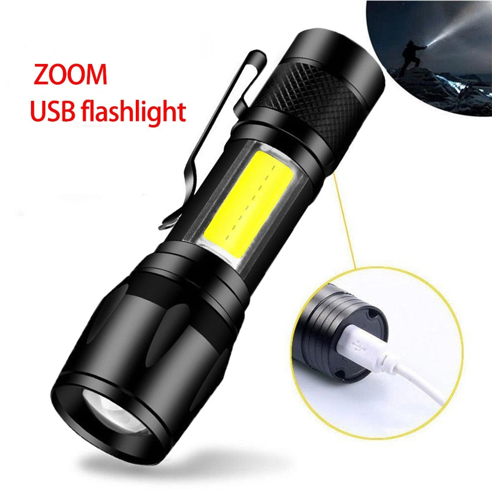 Lampara Táctica Recargable Usb Led 2000l Luz Lateral + Clip Moreka MB-513