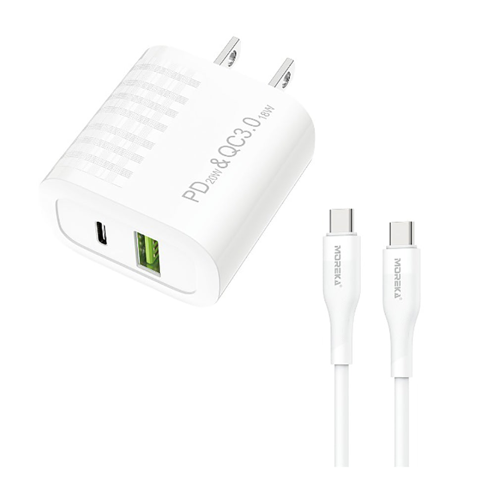 Turbo Cargador 40W Moreka AC108 2 puertos USB y C Cable Tipo C M