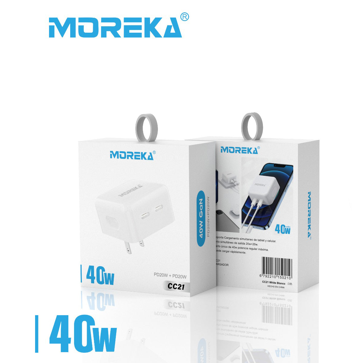 Cargador 40W Moreka CC21 Carga Rapída Doble USB