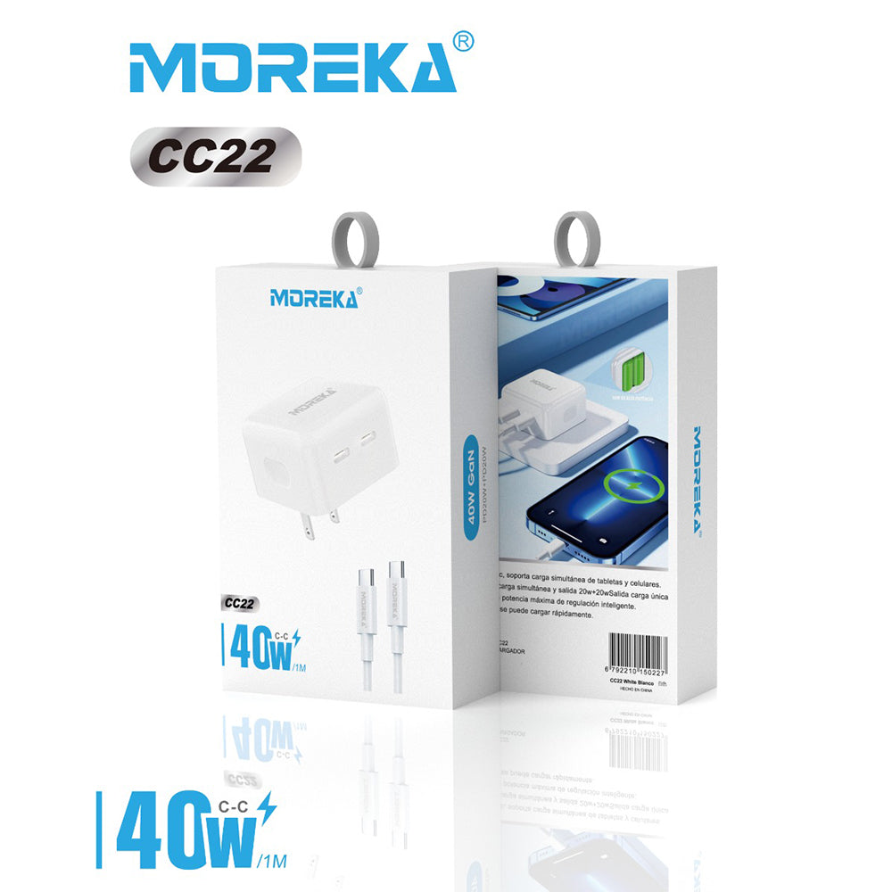 Turbo Cargador 40W Moreka CC22 doble puerto C Cable C 1M