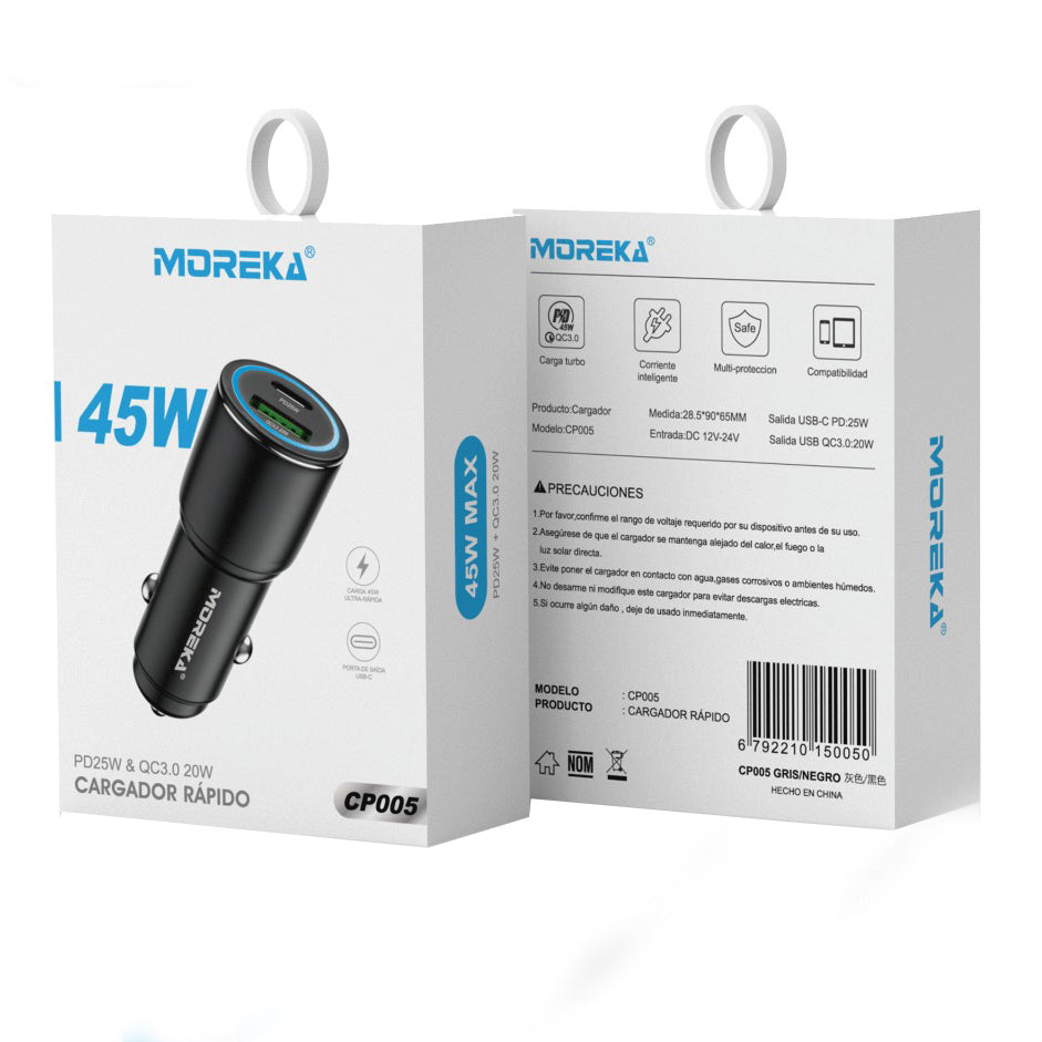 Moreka CP005 Plug In 45W USB and Type C Car Charger