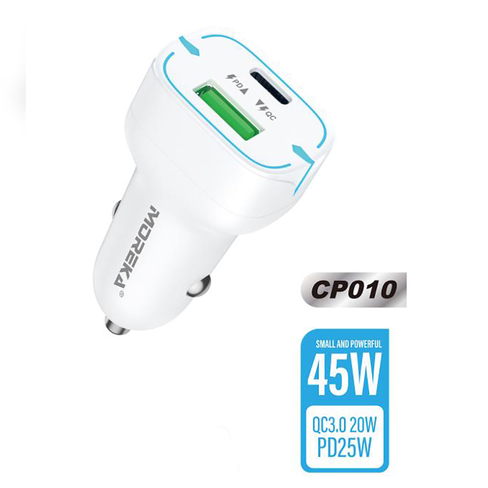 Cargador De Carro Moreka CP010 PlugIn 45W puertos USB y C
