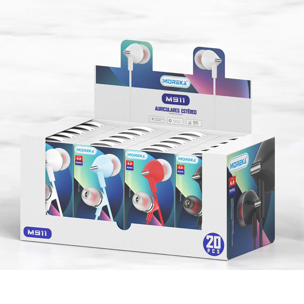 Paquete de 20 Audífonos Alámbricos 3.5 Moreka M-911, Manos Libres