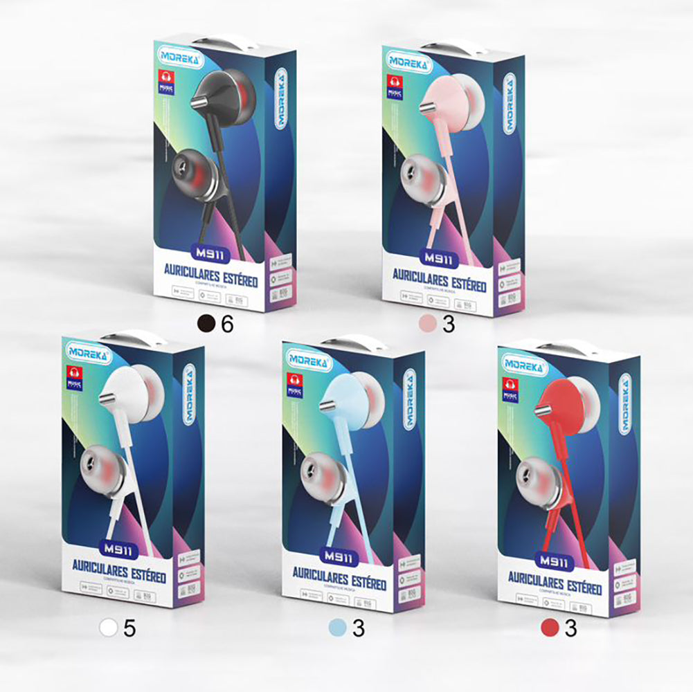 Paquete de 20 Audífonos Alámbricos 3.5 Moreka M-911, Manos Libres