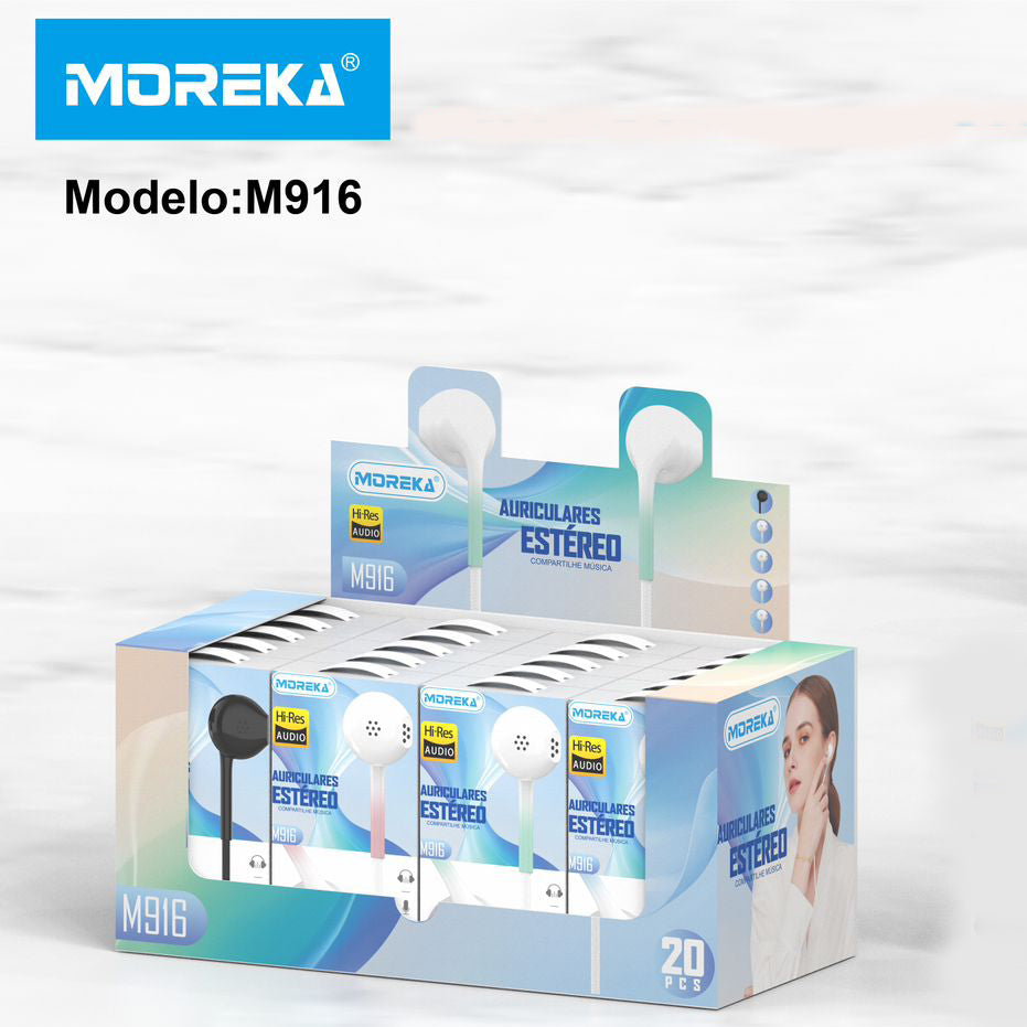 Pack of 20 Moreka M-916 Hands-Free Wired Headphones