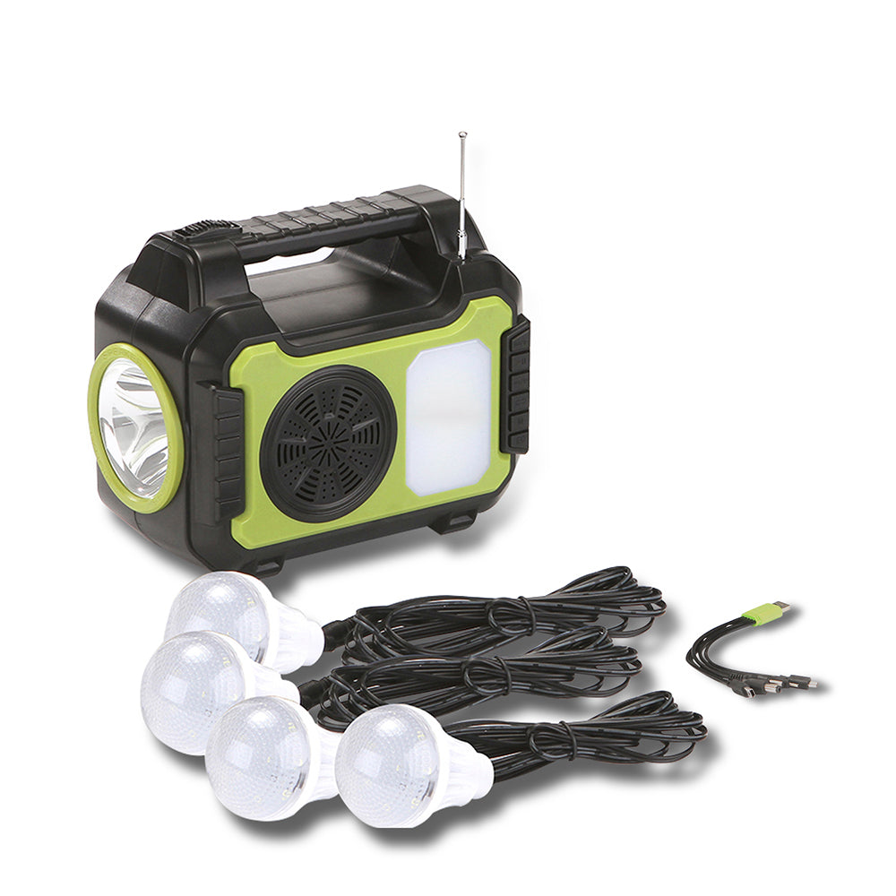 Mini Sistema Solar Radio FM 4 Focos Linterna Power Bank MOR-8072