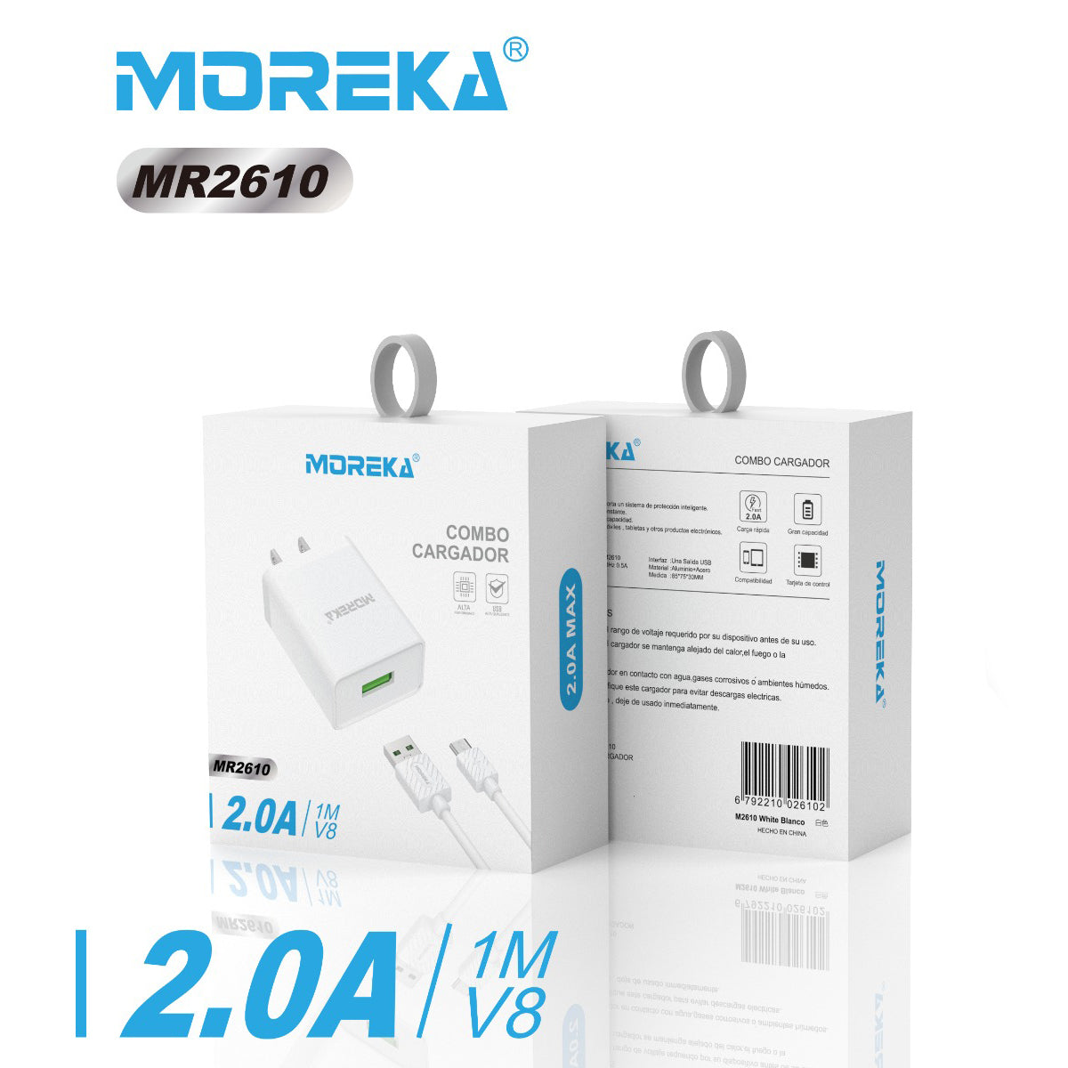 Cargador Moreka MR2610 2.0A Puerto Usb incluye Cable Micro USB V8 1M