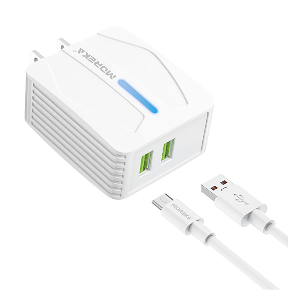 Cargador Moreka N0411 2.4A 2 USB incluye Cable V8 1M