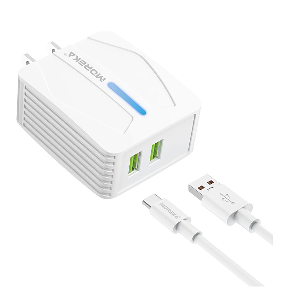 Cargador Moreka N0412 2.4A 2 USB Incluye Cable tipo C 1M