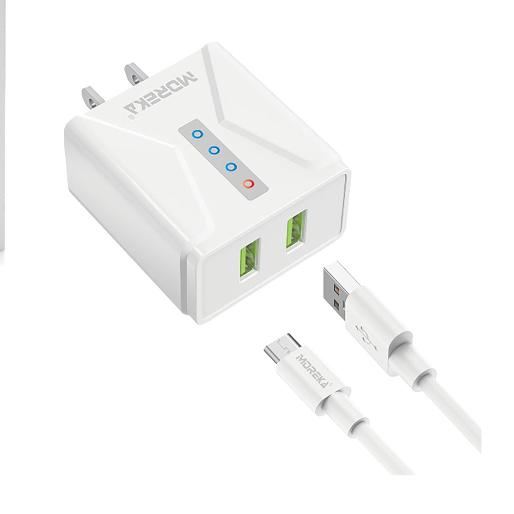 Cargador Moreka N0431 2.4A 2 USB incluye Cable Micro USB 1M